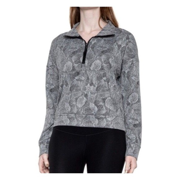 Kyodan Outdoor Women’s Gray Leaf Print 1/4 Zip Pullover Sweater Size XL Gym Yoga - Picture 1 of 11